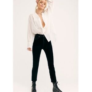 Free People Stella High Waisted Velvet Skinny Jeans Black Button Fly